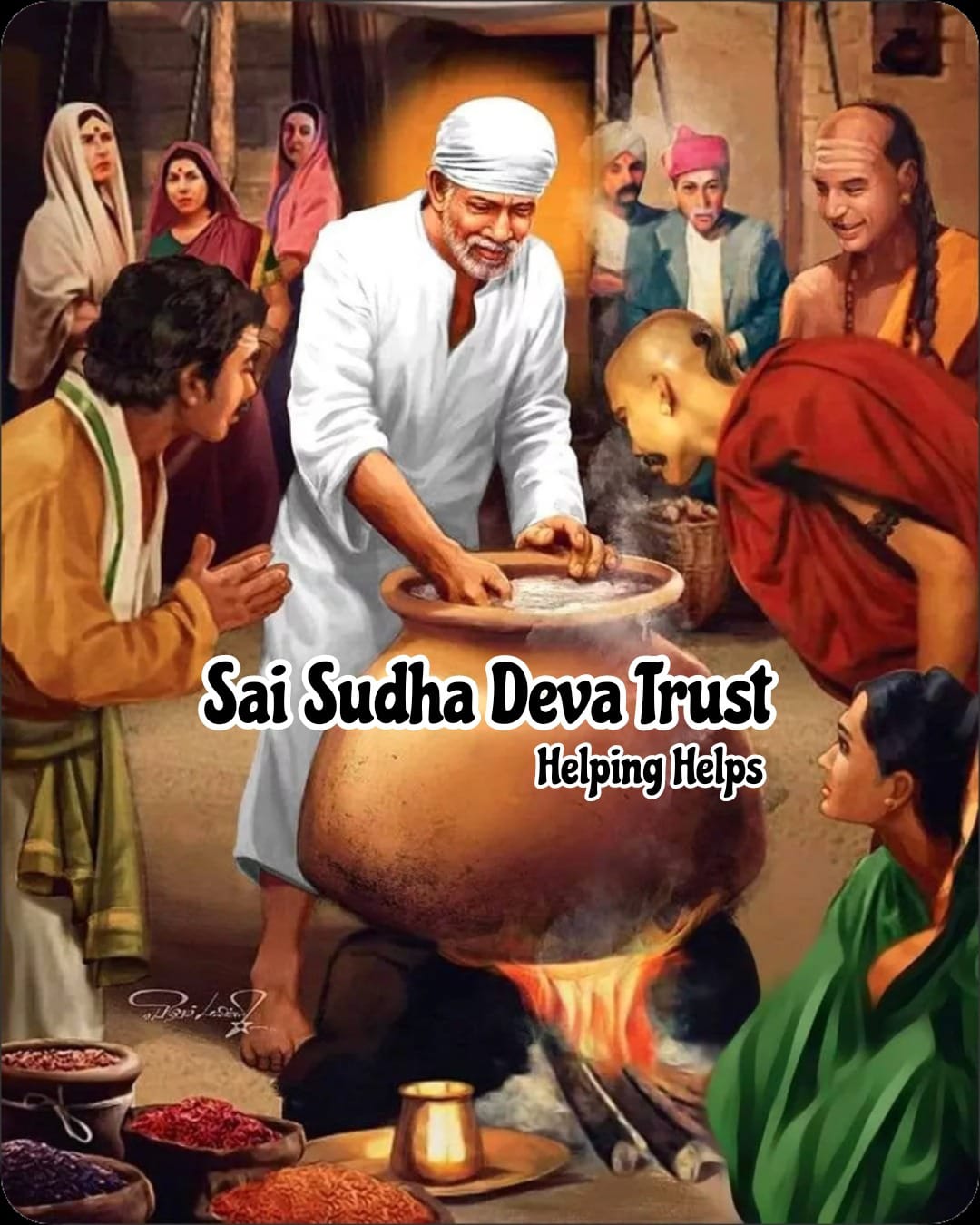 Sai Baba and devotees — Sai Sudha Deva Trust
